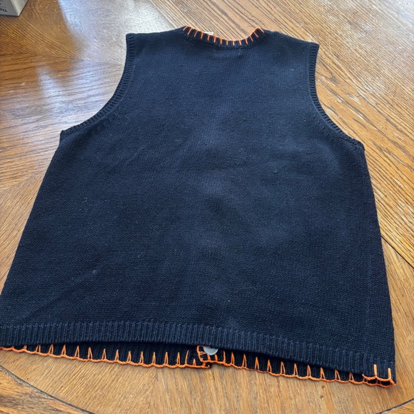 Vintage 90s Basic Editions Black Halloween Bear Pumpkin Embroidered Knit Vest L - Picture 5 of 5